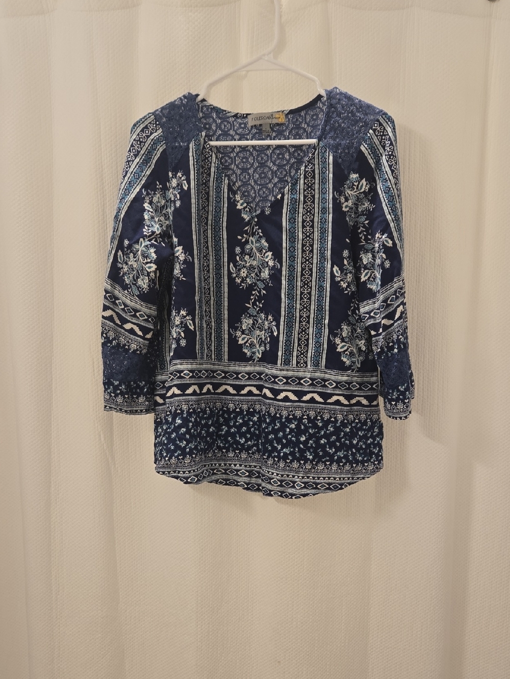 Figueroa & Flower Navy Lace Overlay Top